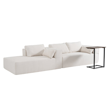 Canapé sectionnel modulaire avec table d'appoint gratuite, assise large, entièrement compressé, tissu bouclé infroissable avec méridienne