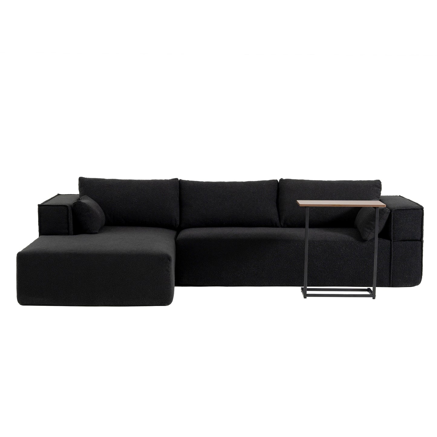 Canapé sectionnel modulaire avec table d'appoint gratuite, assise large, entièrement compressé, tissu bouclé infroissable avec méridienne