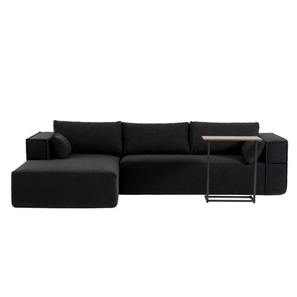 Canapé sectionnel modulaire avec table d'appoint gratuite, assise large, entièrement compressé, tissu bouclé infroissable avec méridienne