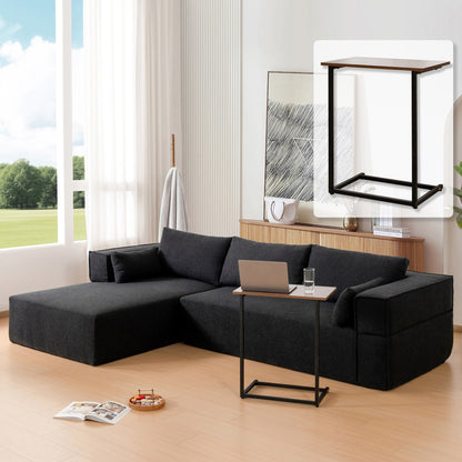 Canapé sectionnel modulaire avec table d'appoint gratuite, assise large, entièrement compressé, tissu bouclé infroissable avec méridienne