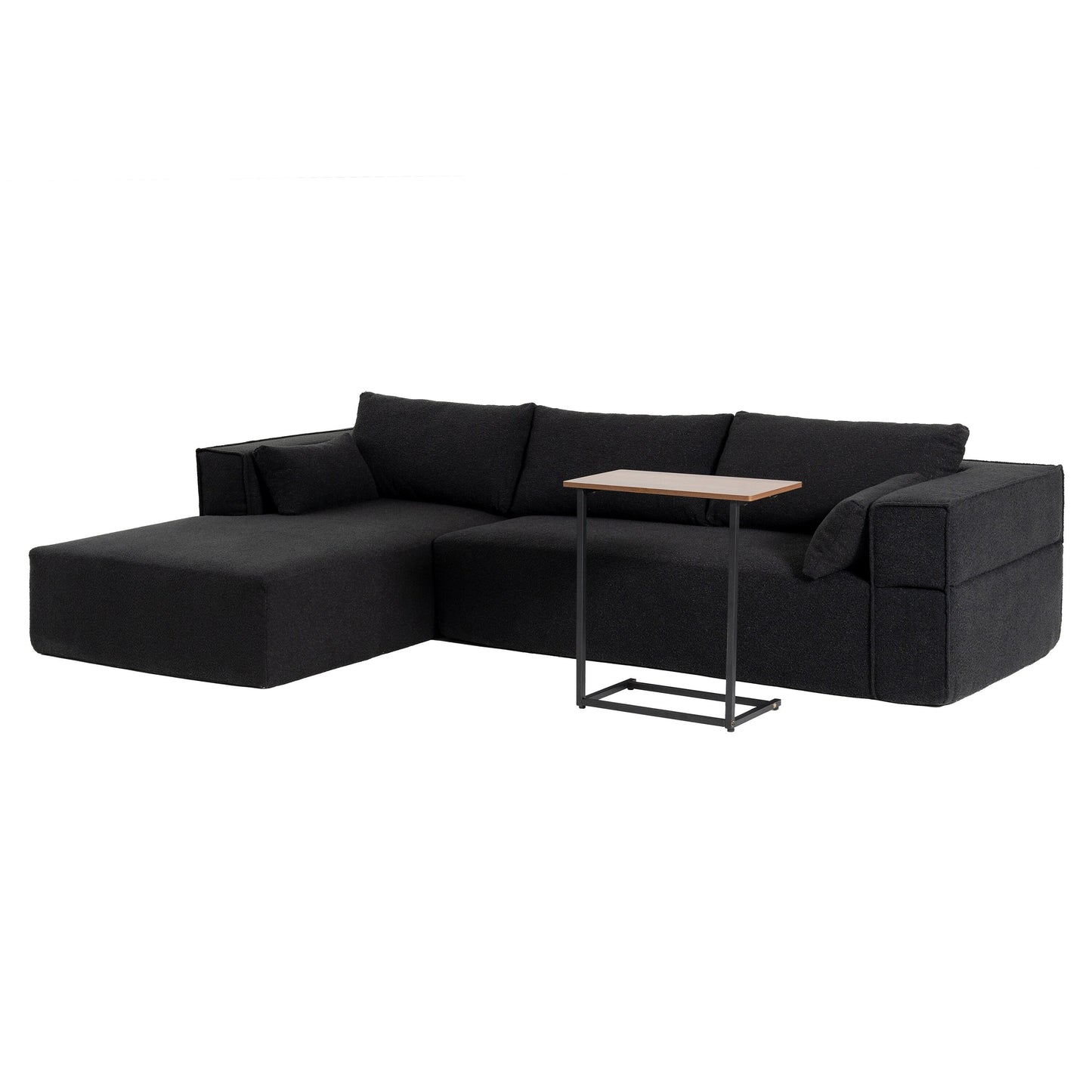 Canapé sectionnel modulaire avec table d'appoint gratuite, assise large, entièrement compressé, tissu bouclé infroissable avec méridienne