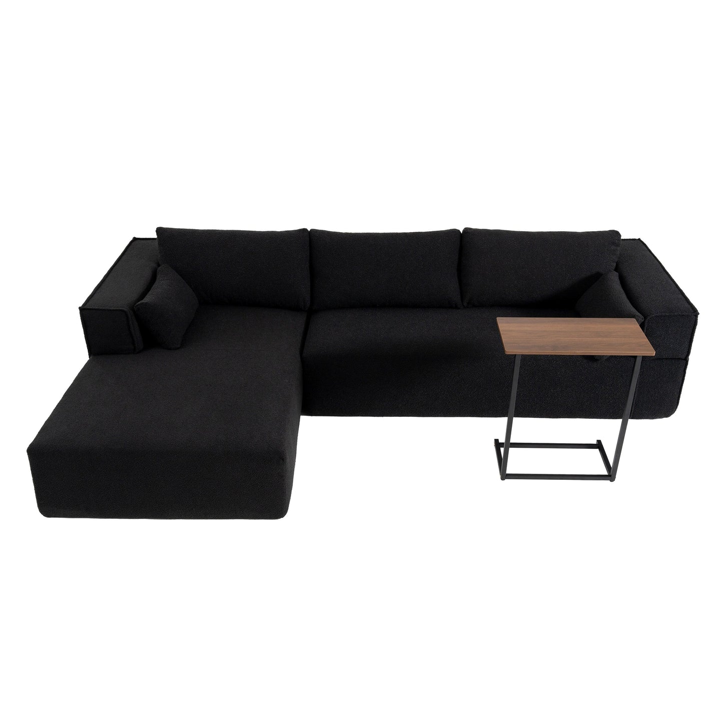Canapé sectionnel modulaire avec table d'appoint gratuite, assise large, entièrement compressé, tissu bouclé infroissable avec méridienne