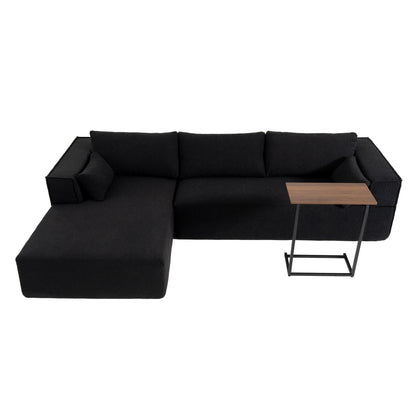 Canapé sectionnel modulaire avec table d'appoint gratuite, assise large, entièrement compressé, tissu bouclé infroissable avec méridienne