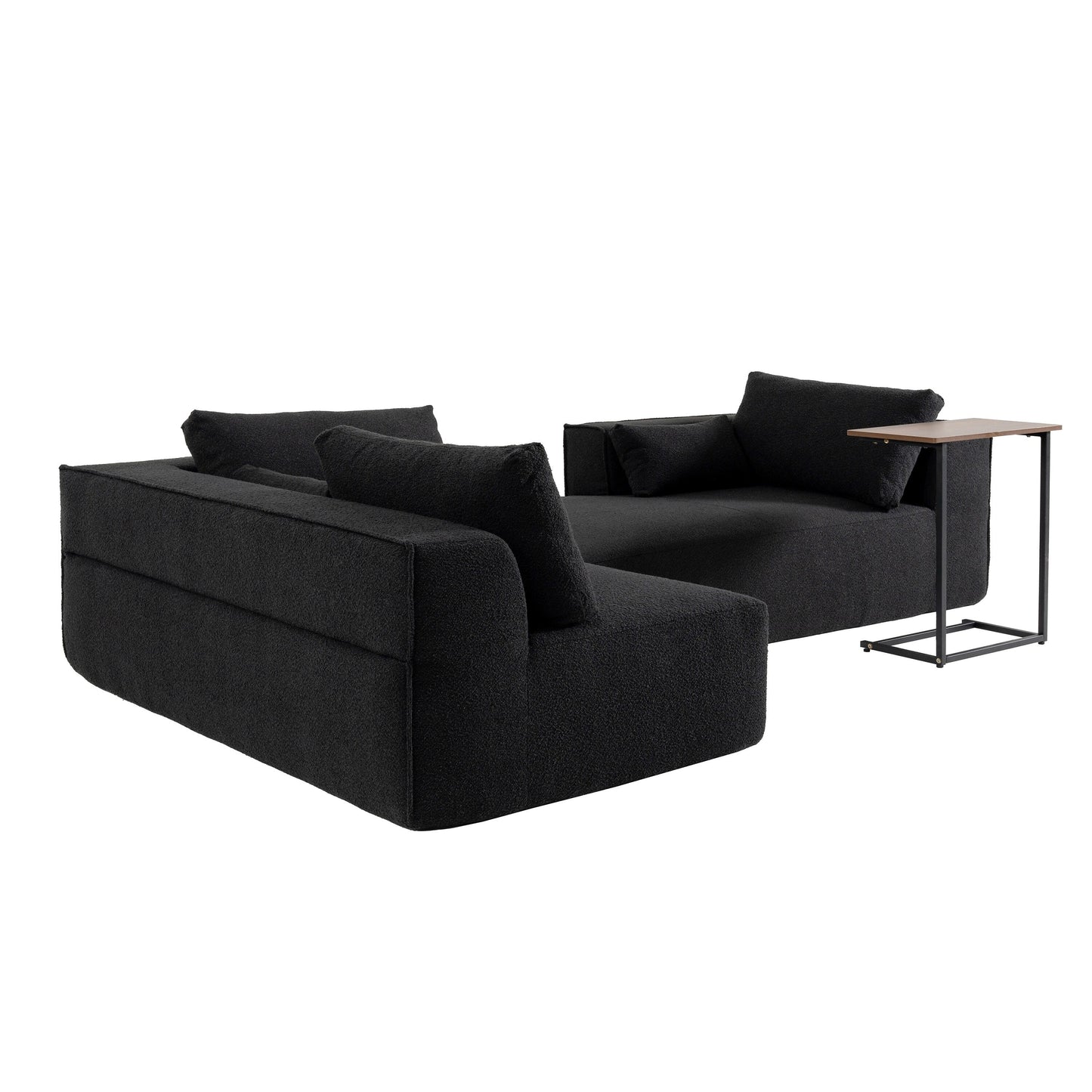 Canapé sectionnel modulaire avec table d'appoint gratuite, assise large, entièrement compressé, tissu bouclé infroissable avec méridienne