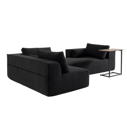 Canapé sectionnel modulaire avec table d'appoint gratuite, assise large, entièrement compressé, tissu bouclé infroissable avec méridienne
