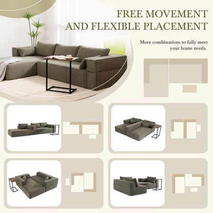Canapé sectionnel modulaire avec table d'appoint gratuite, assise large, entièrement compressé, tissu bouclé infroissable avec méridienne