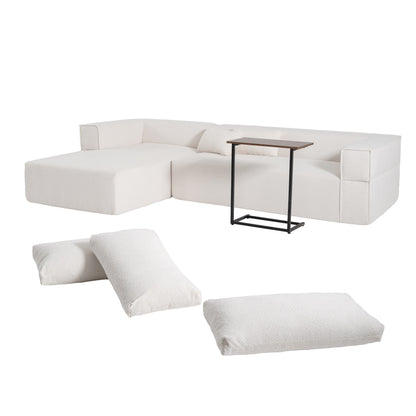 Canapé sectionnel modulaire avec table d'appoint gratuite, assise large, entièrement compressé, tissu bouclé infroissable avec méridienne