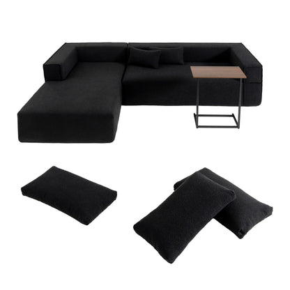Canapé sectionnel modulaire avec table d'appoint gratuite, assise large, entièrement compressé, tissu bouclé infroissable avec méridienne