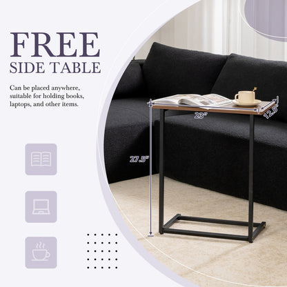 Canapé sectionnel modulaire avec table d'appoint gratuite, assise large, entièrement compressé, tissu bouclé infroissable avec méridienne