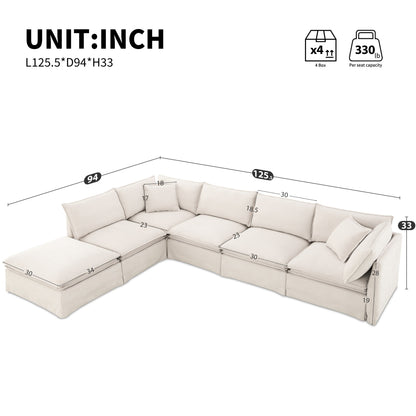 Canapé sectionnel modulaire avec pouf amovible, meuble d'intérieur rembourré en L, assise large, combinaison libre, canapé en chenille