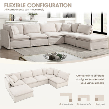 Canapé sectionnel modulaire avec pouf amovible, meuble d'intérieur rembourré en L, assise large, combinaison libre, canapé en chenille