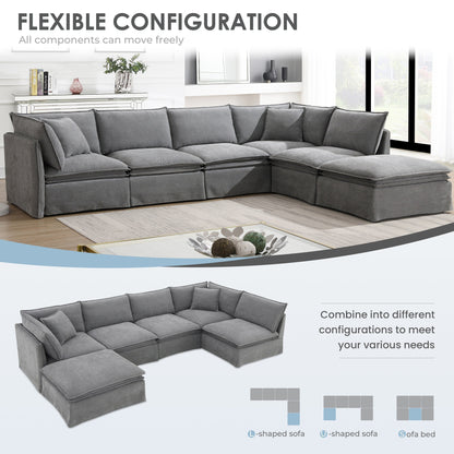 Canapé sectionnel modulaire avec pouf amovible, meuble d'intérieur rembourré en L, assise large, combinaison libre, canapé en chenille