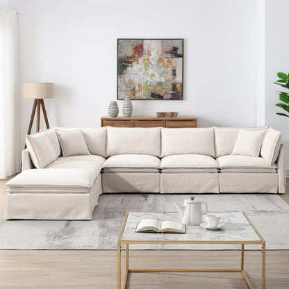 Canapé sectionnel modulaire avec pouf amovible, meuble d'intérieur rembourré en L, assise large, combinaison libre, canapé en chenille
