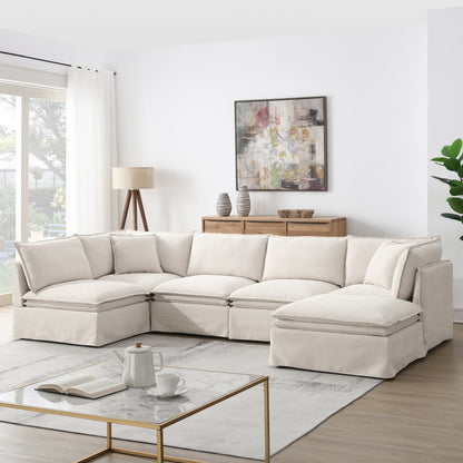 Canapé sectionnel modulaire avec pouf amovible, meuble d'intérieur rembourré en L, assise large, combinaison libre, canapé en chenille