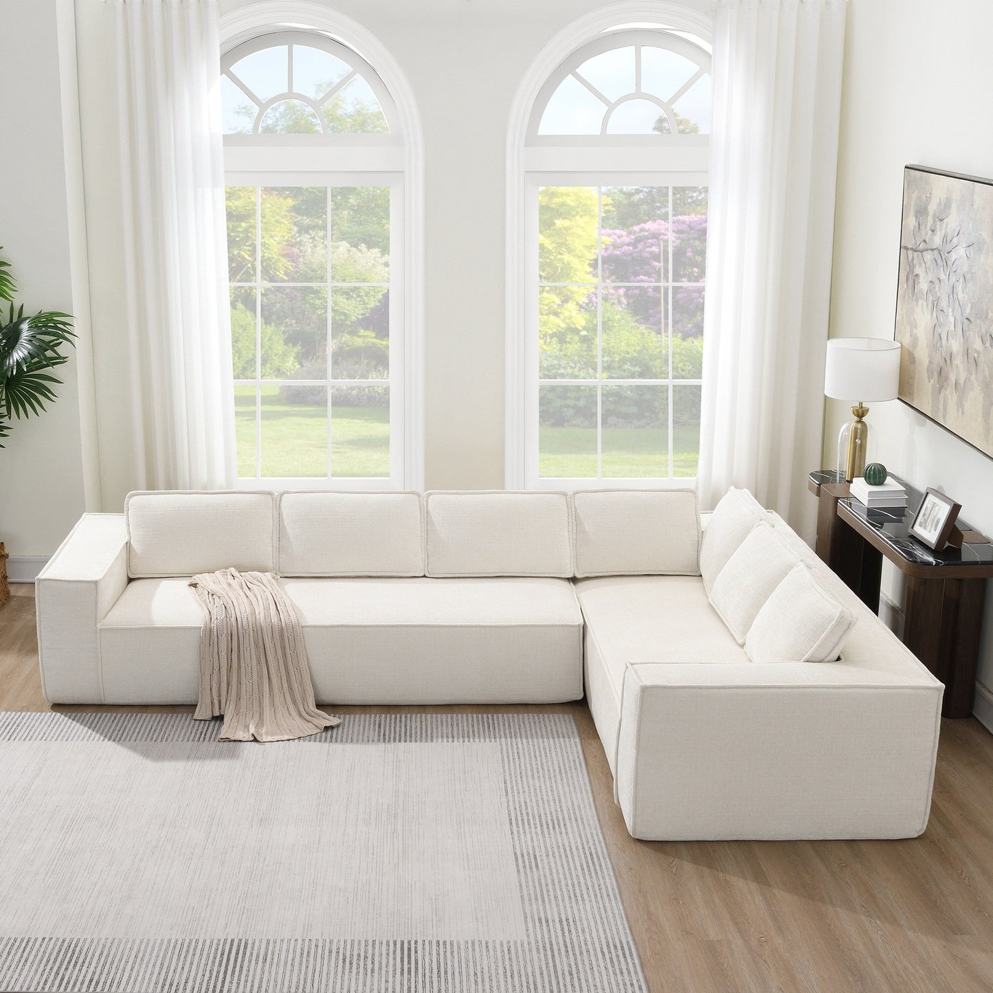 Canapé sectionnel modulaire, ensemble de canapés 6 places en chenille infroissable, combinaison libre 2 pièces, ensemble de canapés nuage moderne en forme de L