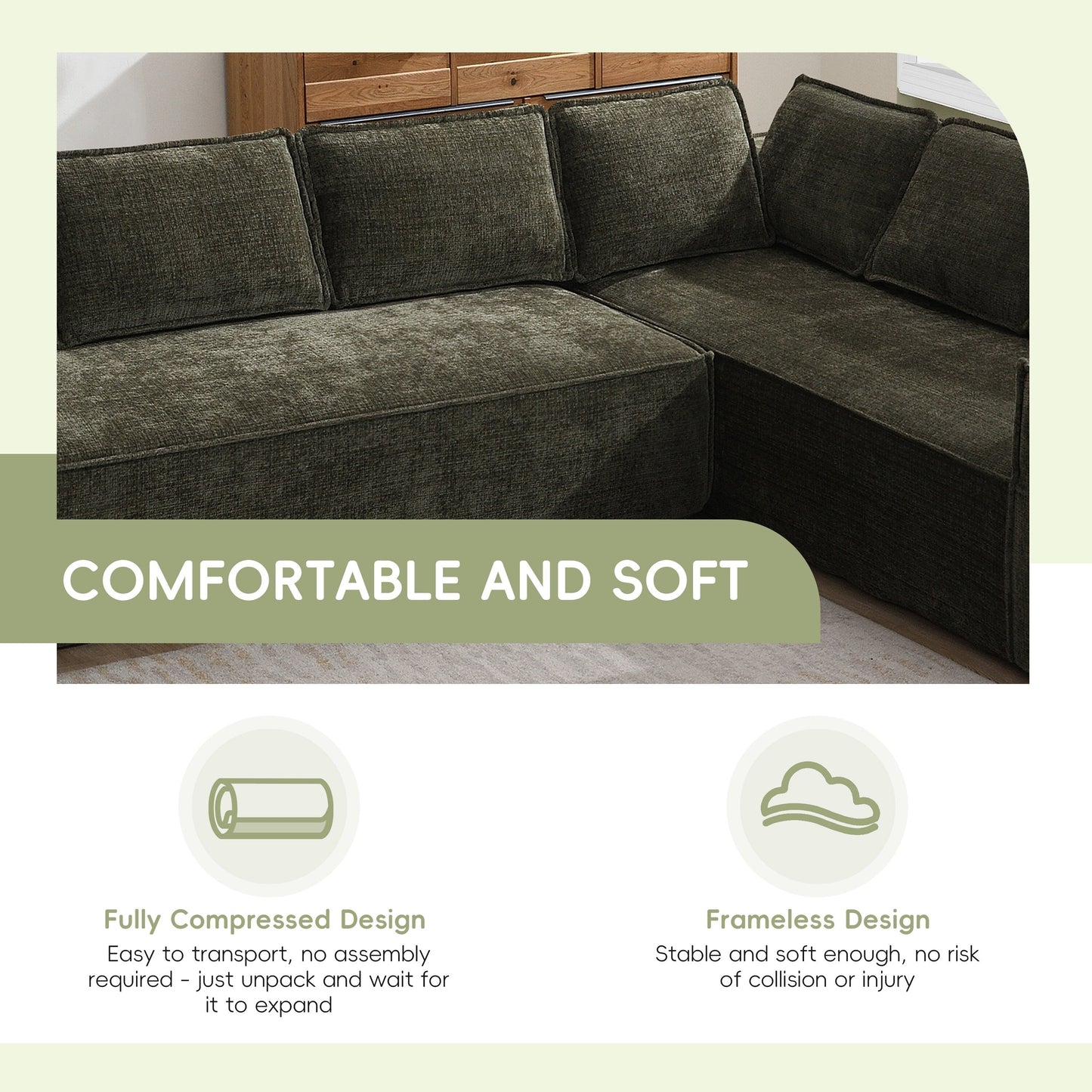 Canapé sectionnel modulaire, ensemble de canapés 6 places en chenille infroissable, combinaison libre 2 pièces, ensemble de canapés nuage moderne en forme de L
