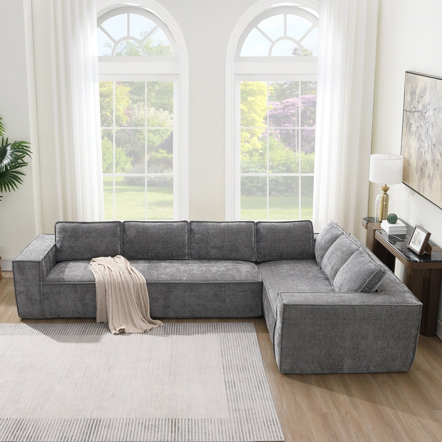 Canapé sectionnel modulaire, ensemble de canapés 6 places en chenille infroissable, combinaison libre 2 pièces, ensemble de canapés nuage moderne en forme de L