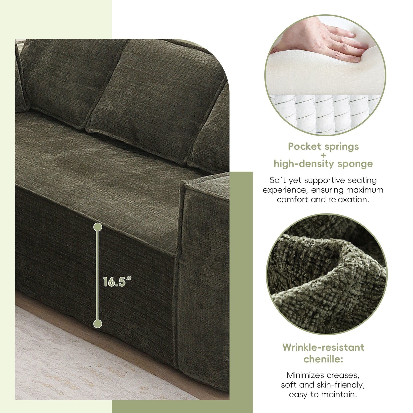 Canapé sectionnel modulaire, ensemble de canapés 6 places en chenille infroissable, combinaison libre 2 pièces, ensemble de canapés nuage moderne en forme de L