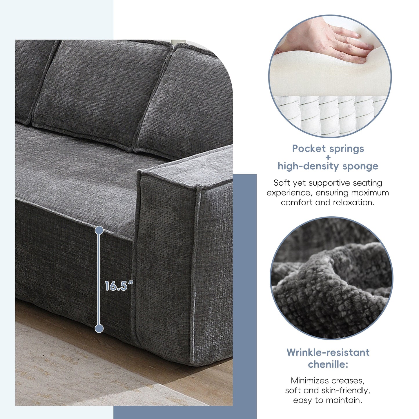 Canapé sectionnel modulaire, ensemble de canapés 6 places en chenille infroissable, combinaison libre 2 pièces, ensemble de canapés nuage moderne en forme de L