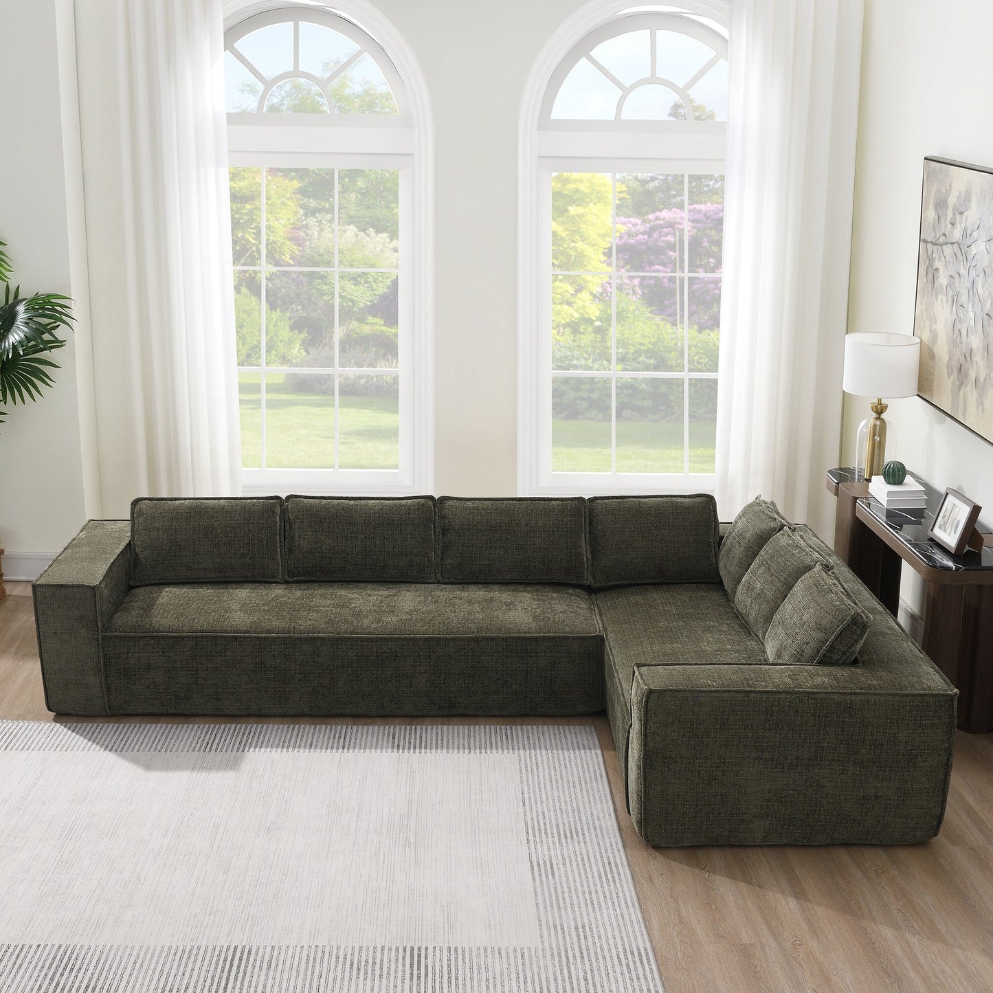 Canapé sectionnel modulaire, ensemble de canapés 6 places en chenille infroissable, combinaison libre 2 pièces, ensemble de canapés nuage moderne en forme de L