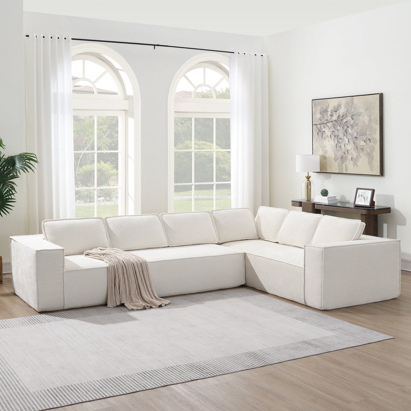 Canapé sectionnel modulaire, ensemble de canapés 6 places en chenille infroissable, combinaison libre 2 pièces, ensemble de canapés nuage moderne en forme de L