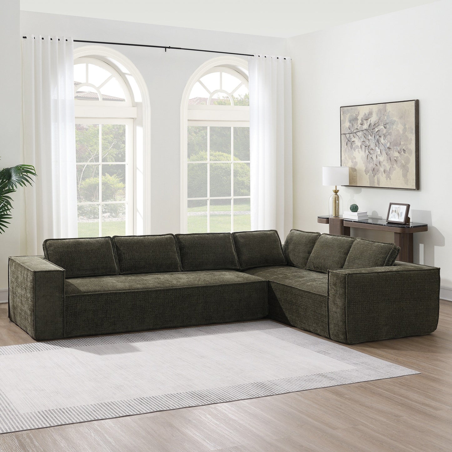 Canapé sectionnel modulaire, ensemble de canapés 6 places en chenille infroissable, combinaison libre 2 pièces, ensemble de canapés nuage moderne en forme de L
