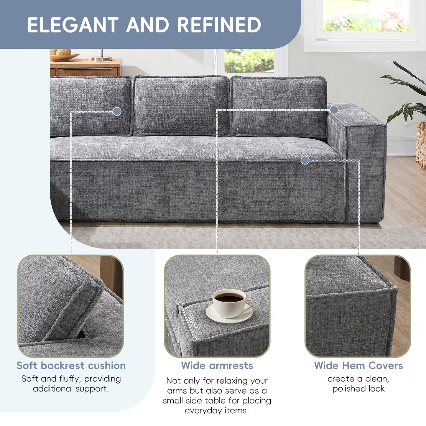 Canapé sectionnel modulaire, ensemble de canapés 6 places en chenille infroissable, combinaison libre 2 pièces, ensemble de canapés nuage moderne en forme de L