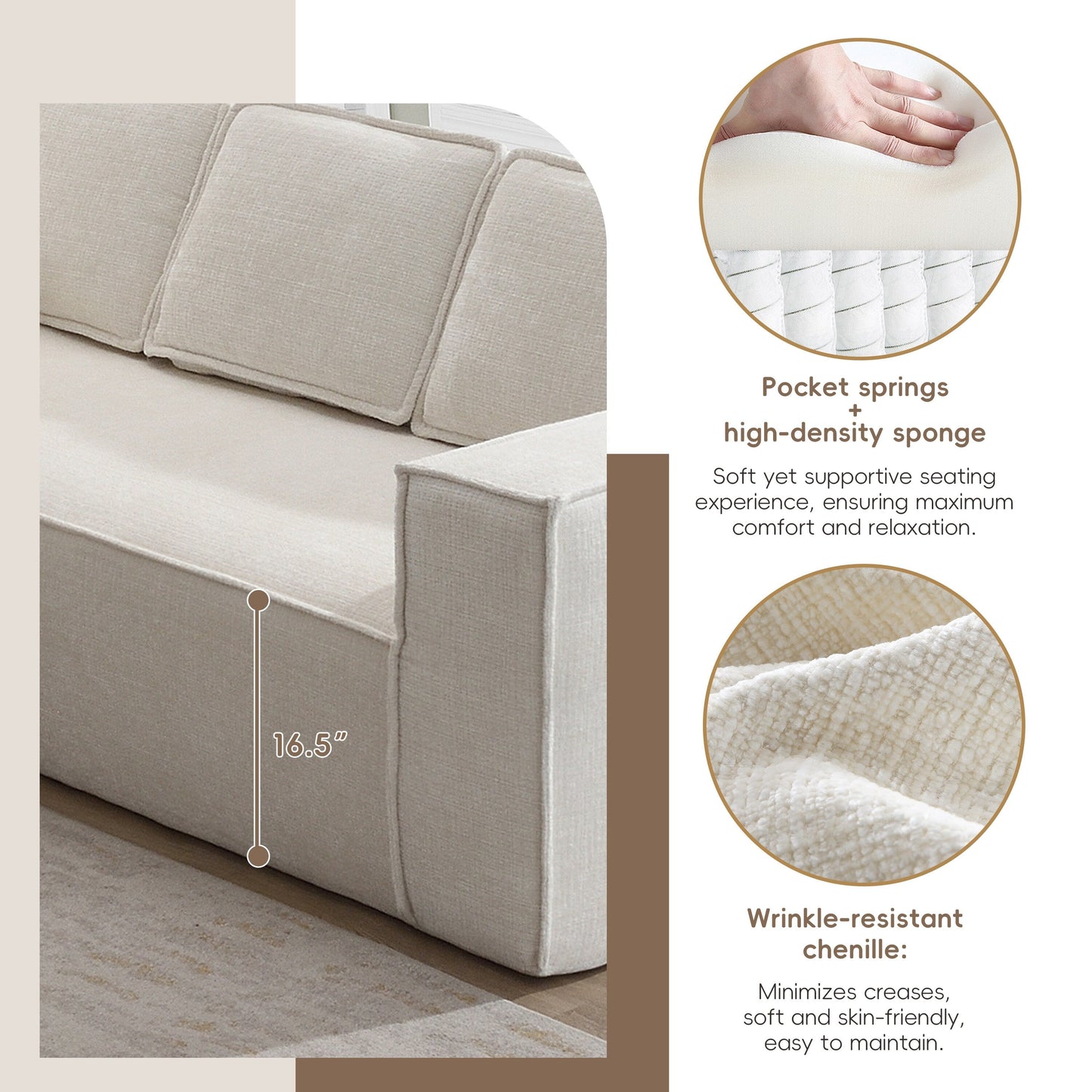 Canapé sectionnel modulaire, ensemble de canapés 6 places en chenille infroissable, combinaison libre 2 pièces, ensemble de canapés nuage moderne en forme de L