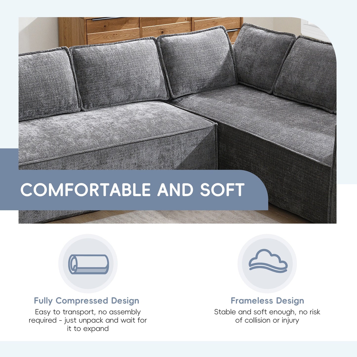 Canapé sectionnel modulaire, ensemble de canapés 6 places en chenille infroissable, combinaison libre 2 pièces, ensemble de canapés nuage moderne en forme de L