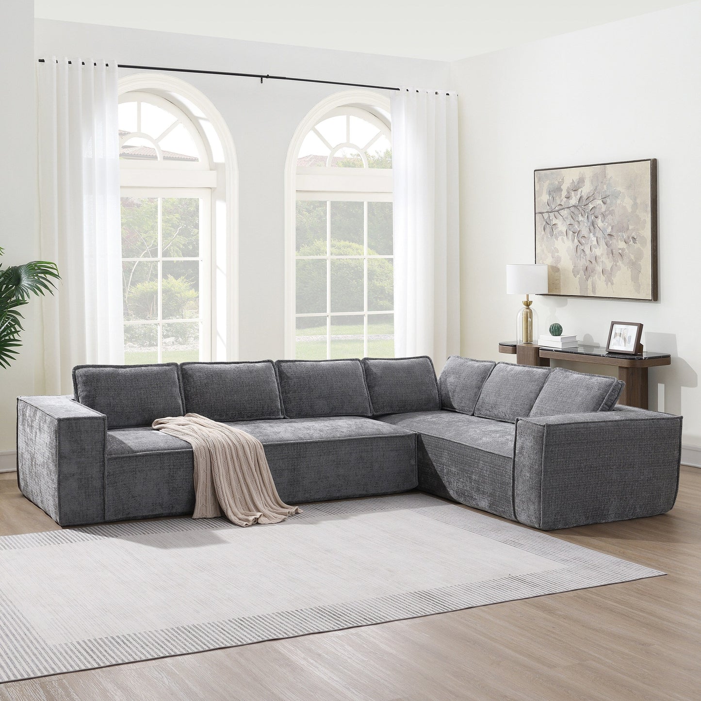 Canapé sectionnel modulaire, ensemble de canapés 6 places en chenille infroissable, combinaison libre 2 pièces, ensemble de canapés nuage moderne en forme de L