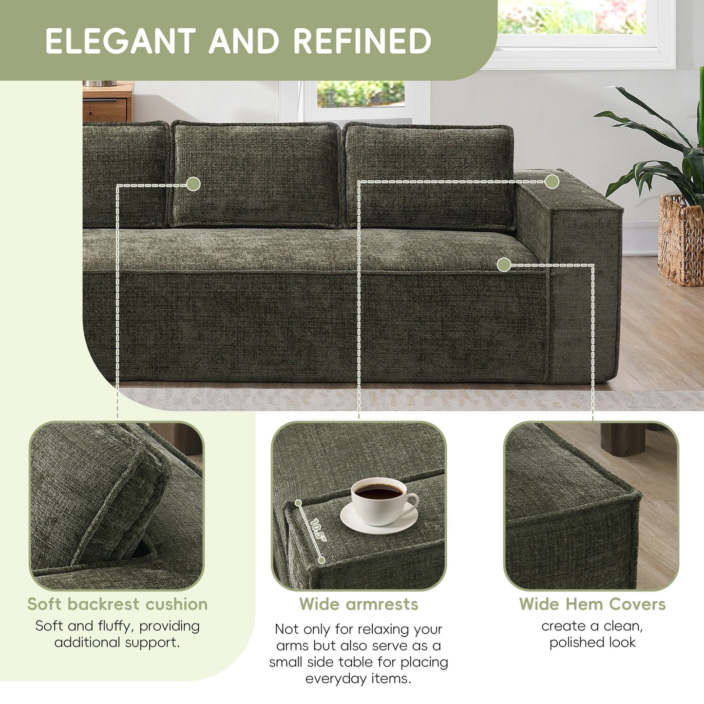 Canapé sectionnel modulaire, ensemble de canapés 6 places en chenille infroissable, combinaison libre 2 pièces, ensemble de canapés nuage moderne en forme de L