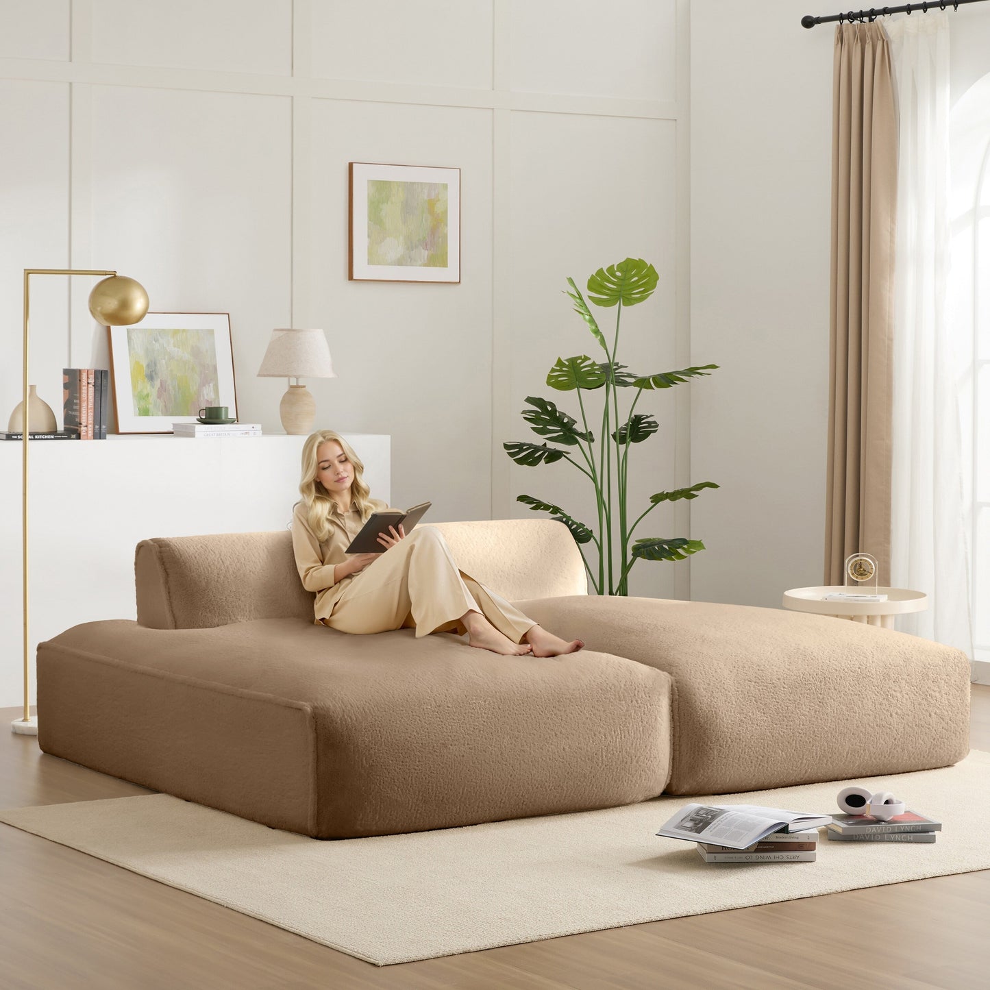 Canapé sectionnel modulaire, entièrement compressé, spacieux, rempli de mousse, pour salon, design adapté aux personnes âgées