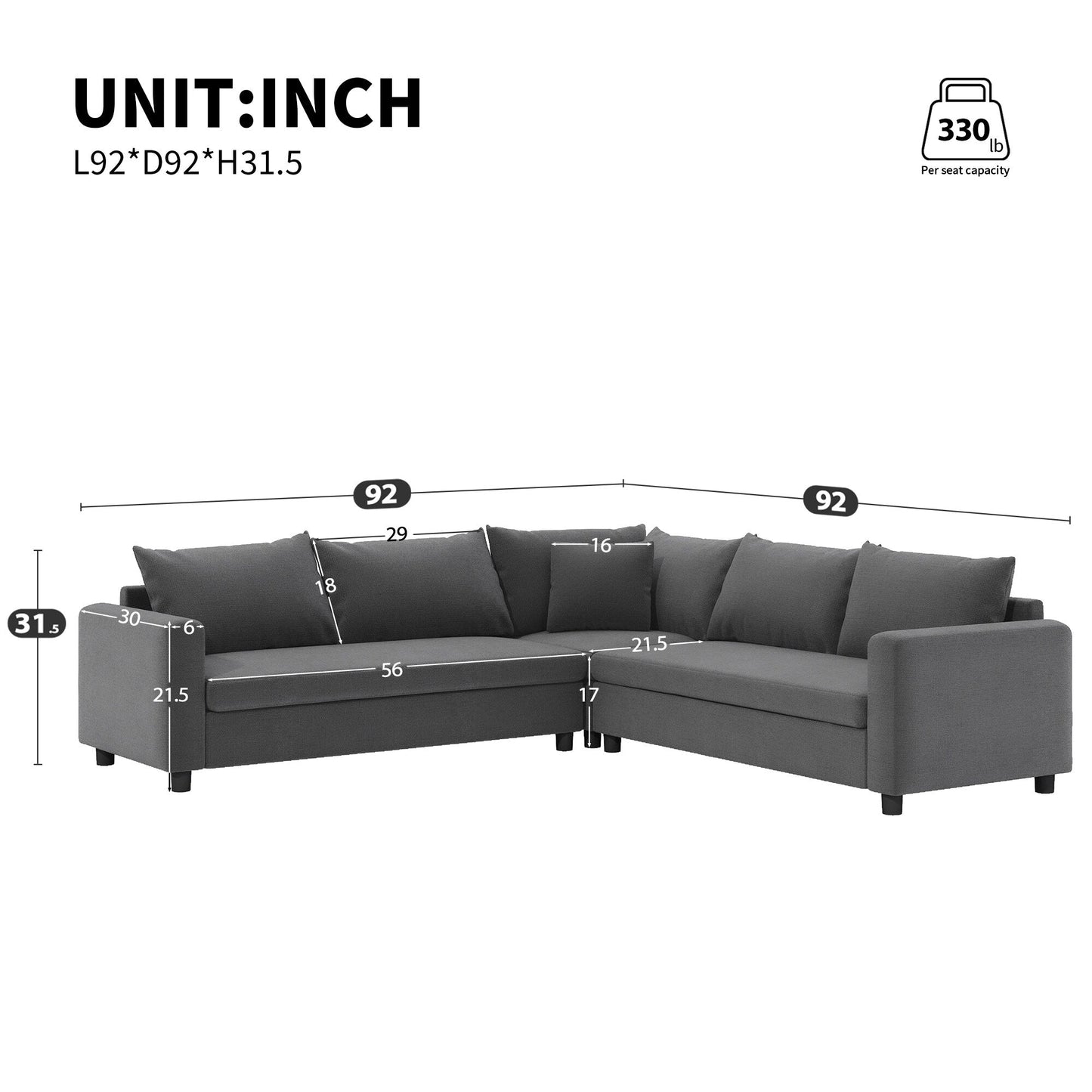 Canapé d'angle modulaire en forme de L, canapé d'angle en chenille avec assise large et coussin
