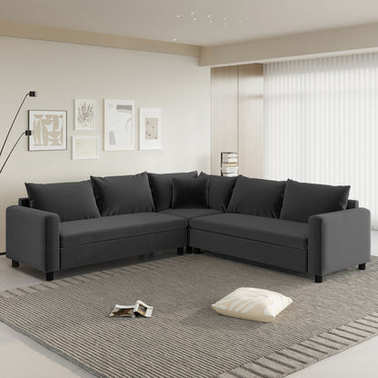 Canapé d'angle modulaire en forme de L, canapé d'angle en chenille avec assise large et coussin