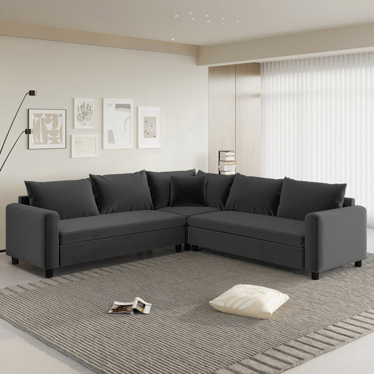 Canapé d'angle modulaire en forme de L, canapé d'angle en chenille avec assise large et coussin