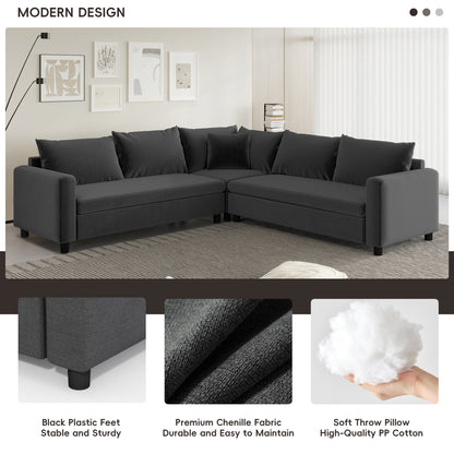 Canapé d'angle modulaire en forme de L, canapé d'angle en chenille avec assise large et coussin