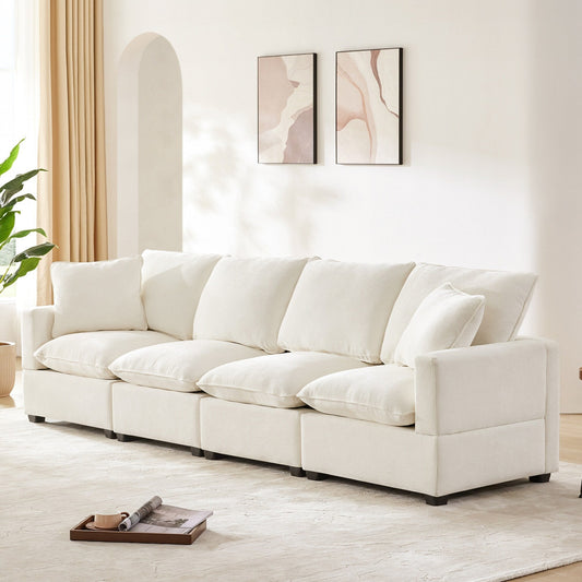 Canapé modulable, ensemble de canapés sectionnels 4 places en chenille avec 2 coussins inclus, à combiner librement