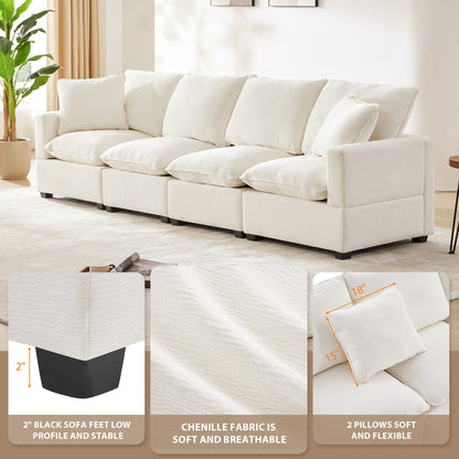 Canapé modulable, ensemble de canapés sectionnels 4 places en chenille avec 2 coussins inclus, à combiner librement