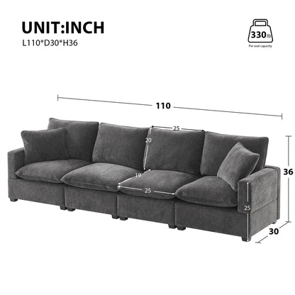 Canapé modulable, ensemble de canapés sectionnels 4 places en chenille avec 2 coussins inclus, à combiner librement
