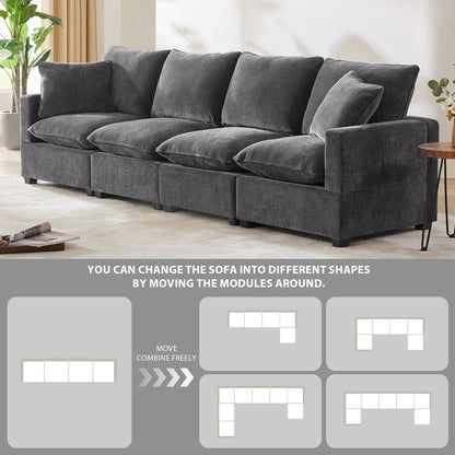 Canapé modulable, ensemble de canapés sectionnels 4 places en chenille avec 2 coussins inclus, à combiner librement