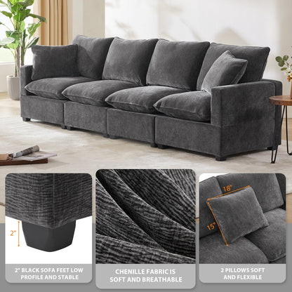 Canapé modulable, ensemble de canapés sectionnels 4 places en chenille avec 2 coussins inclus, à combiner librement