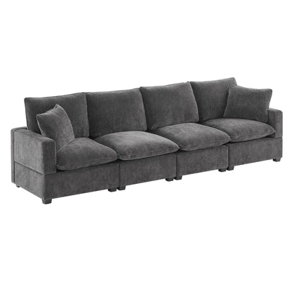 Canapé modulable, ensemble de canapés sectionnels 4 places en chenille avec 2 coussins inclus, à combiner librement