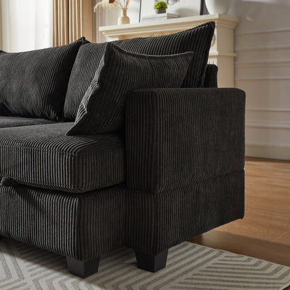 Canapé sectionnel modulaire en velours côtelé en forme de U, canapé convertible 6 places avec pouf de rangement et méridienne pour le salon