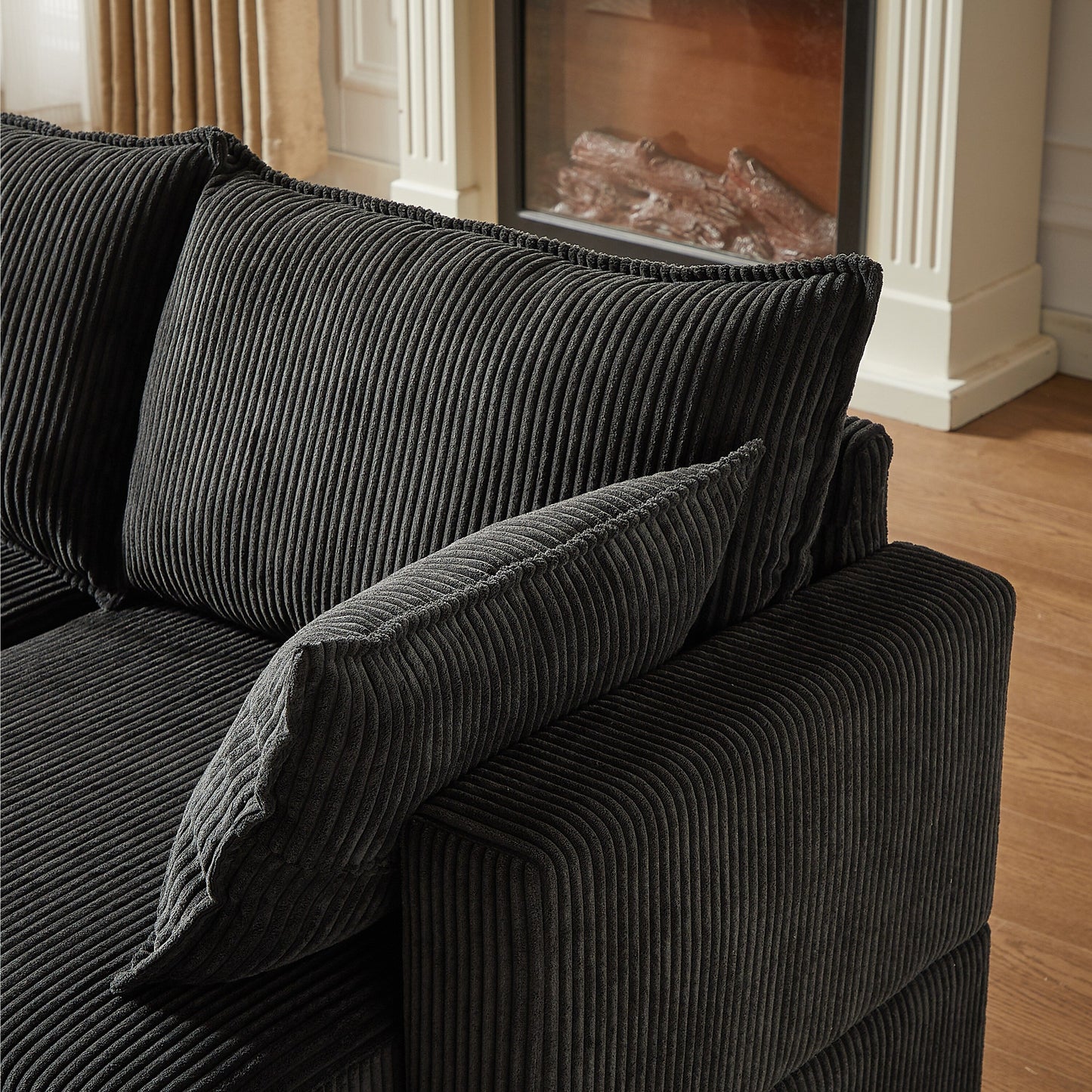 Canapé sectionnel modulaire en velours côtelé en forme de U, canapé convertible 6 places avec pouf de rangement et méridienne pour le salon