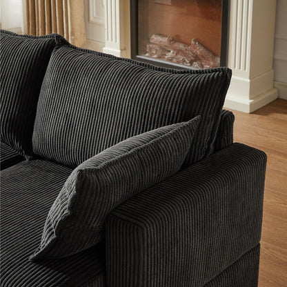 Canapé sectionnel modulaire en velours côtelé en forme de U, canapé convertible 6 places avec pouf de rangement et méridienne pour le salon