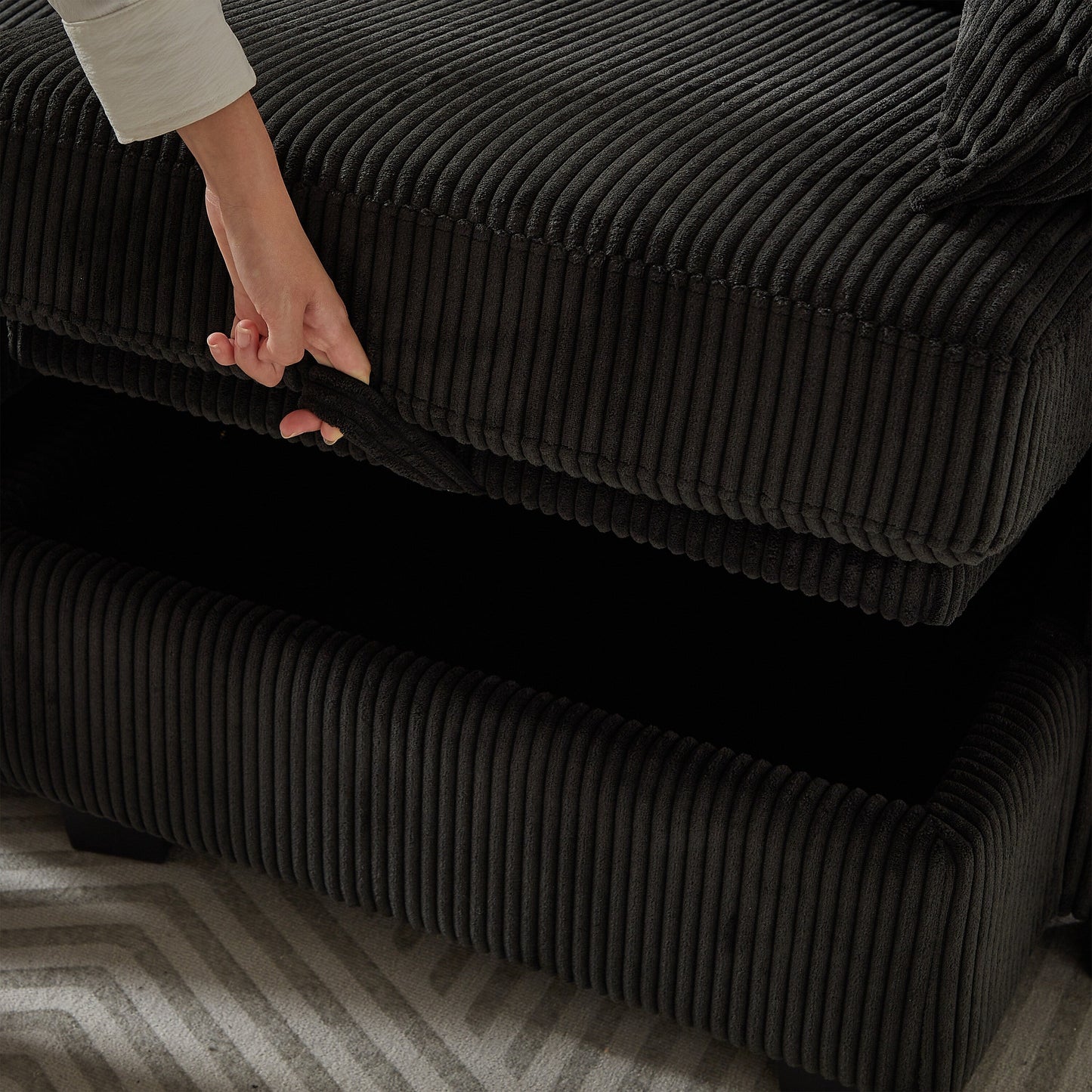Canapé sectionnel modulaire en velours côtelé en forme de U, canapé convertible 6 places avec pouf de rangement et méridienne pour le salon