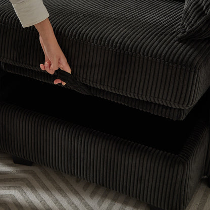 Canapé sectionnel modulaire en velours côtelé en forme de U, canapé convertible 6 places avec pouf de rangement et méridienne pour le salon