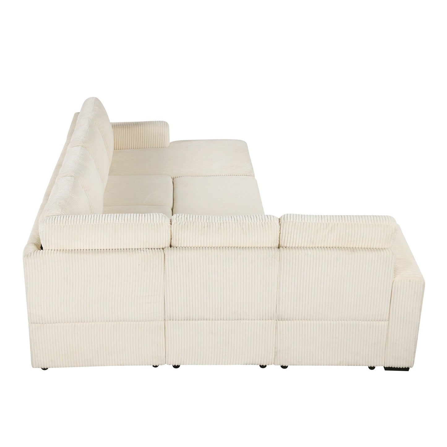 Canapé-lit modulaire en velours côtelé en forme de U, convertible 6 places, avec méridienne de rangement et ports USB pour le salon