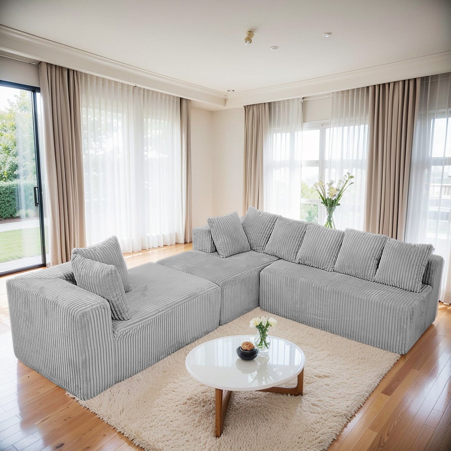 Canapé sectionnel modulaire en U 4 places avec chaise longue réversible pour salon et chambre à coucher