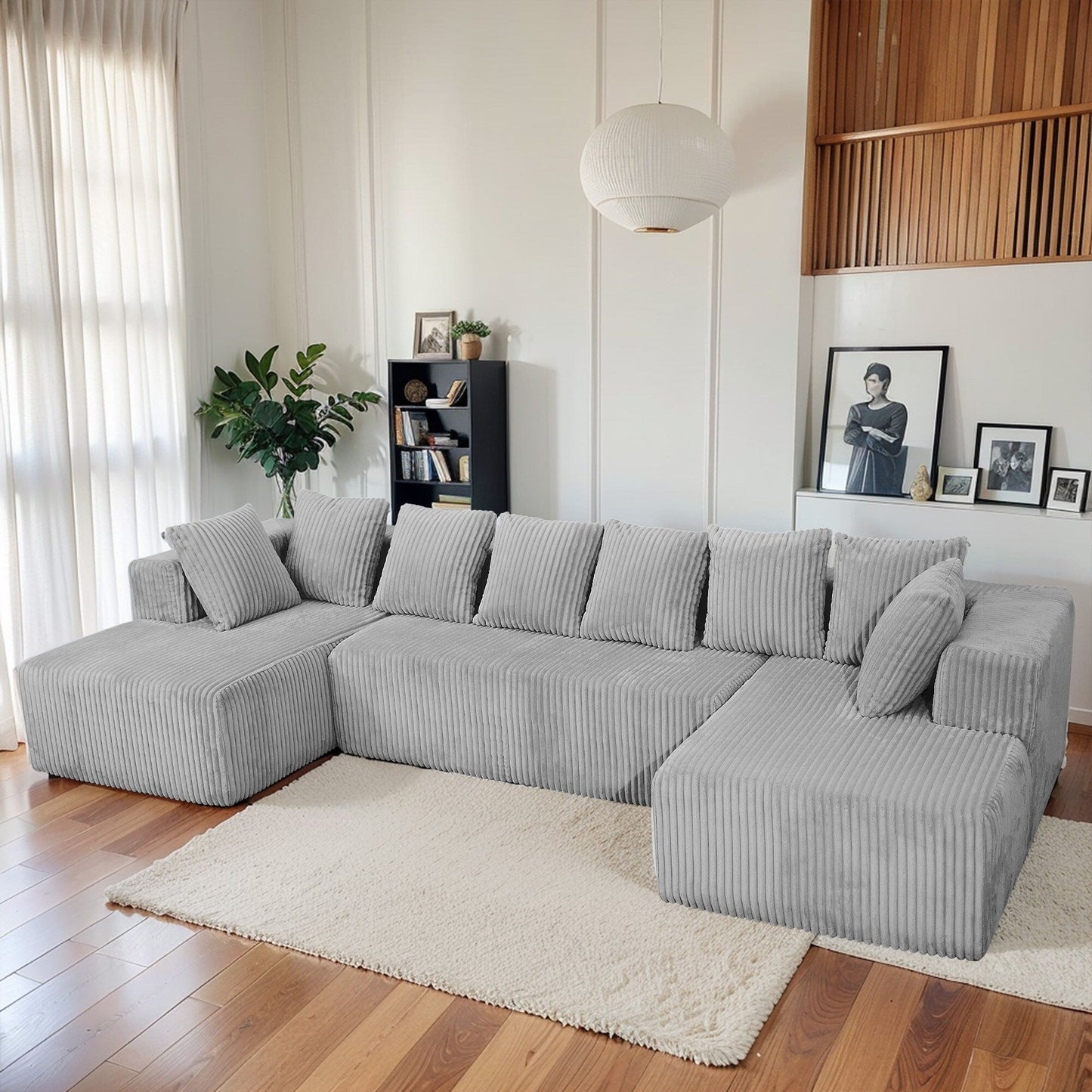 Canapé sectionnel modulaire en U 4 places avec chaise longue réversible pour salon et chambre à coucher